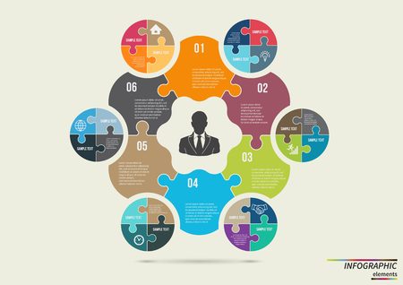 Infographic puzzle template . Design for presentation or diagram. Concept for 6 steps, parts or options. Vector EPS10.のイラスト素材
