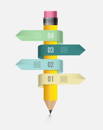 Vector infographic template with pencil and ribbons. Design business concept for presentation, graph and diagram. Options, parts, steps or processes.のイラスト素材