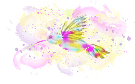 Watercolor bird flying illustration. Colorful background. Wallpaperのイラスト素材