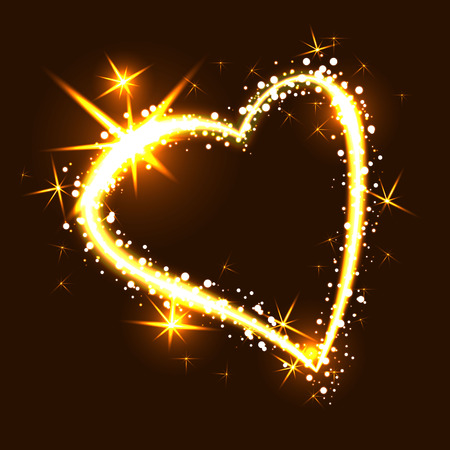 Sparkling heart on dark background with boken and starsのイラスト素材