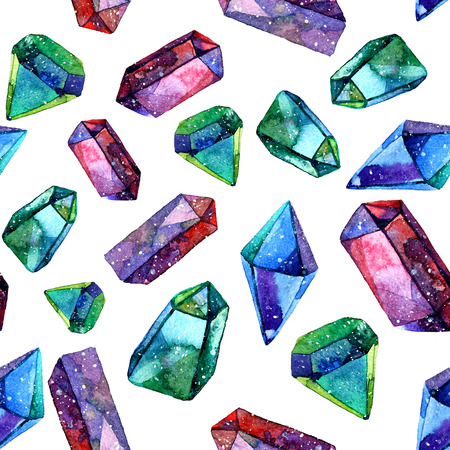Watercolor illustration of diamond crystals White backgroundの写真素材