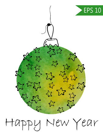Watercolor christmas bauble with hand-drawn elements Colorful on white background in vector New Year ball roundのイラスト素材