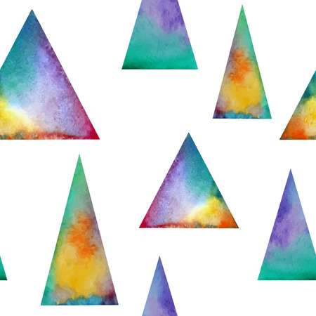Vector Watercolor seamless pattern. With colofrul triangles on white background . Endless printのイラスト素材