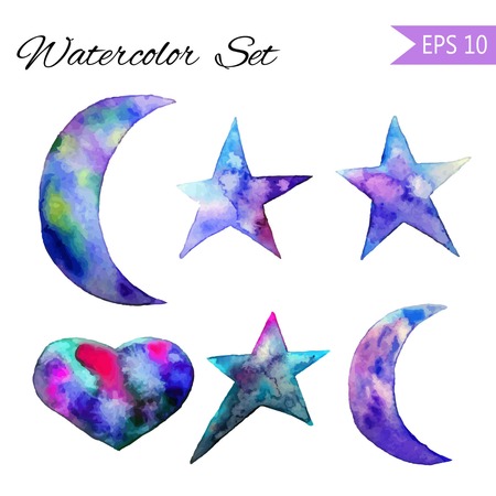 Colorful watercolor star icon. Vector illustration on white background. Blue and violet. Isolated. Hand-drawn symbolのイラスト素材