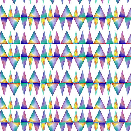 Watercolor seamless pattern. With colofrul triangles on white background . Endless printの写真素材