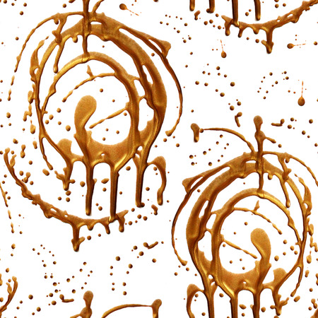 Seamless pattern with shine glitter stain and dots. Gold draw blots. Hand-made. Isolated on white background. Fabric print. Wallpaper 3D renderingの写真素材