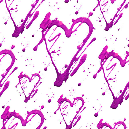 Seamless pattern with shine glitter heart and dots. Gold pink draw blots. Hand-made. Isolated on...