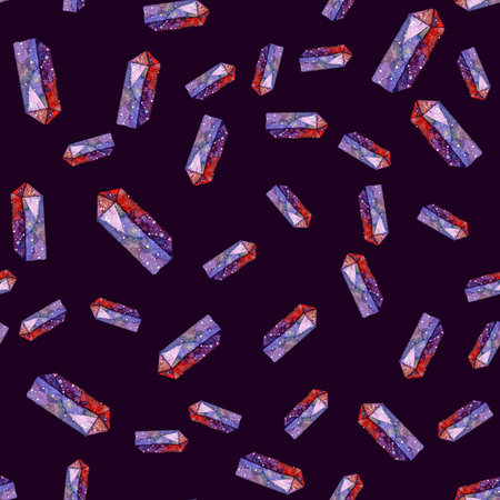 Watercolor illustration of diamond crystals - seamless pattern. Print for textile, fabric,...