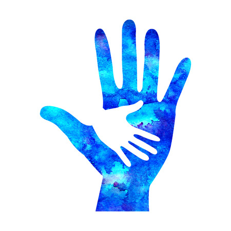 Watercolor icon illustration. Symbol of Charity. Sign hand isolated on white background.の写真素材