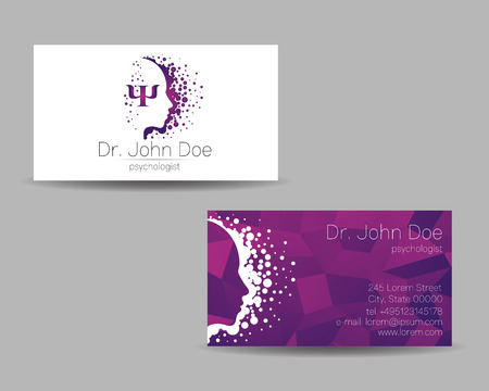 Psychology vector visit card. Modern Sign. Creative style. Design concept. Brand company. Violet color isolated on grey Symbol for web, print. visiting personal setのイラスト素材