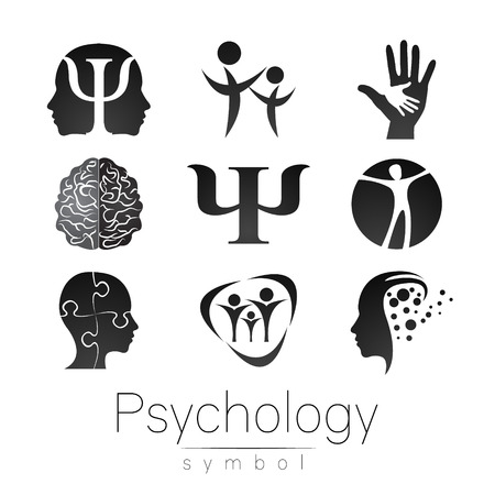 Sign Set of Psychology. Creative style. Icon in vector. Grey color symbol on white background. Element for web, print, cardのイラスト素材
