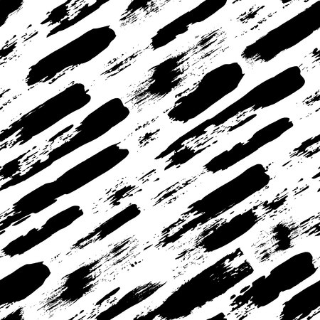 Vector seamless pattern with brush stripes and strokes. Black color on white background. Hand painted grange texture. Ink geometric elements. Fashion modern style. Endless fabric print.のイラスト素材