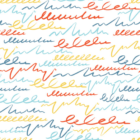 Vector colorful seamless pattern with brush strokes letter. Summer fantasy . Rainbow color on white background. Hand painted grange texture.Ink pastel elements. Fashion modern style Unusual postmodernのイラスト素材