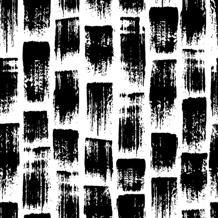 Vector seamless pattern with brush stripes and strokes. Black color on white background. Hand painted grange texture.のイラスト素材