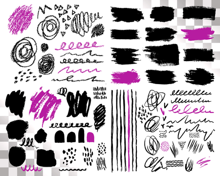 Vector Set of brush acrylic strokes. Black violet color on white background.のイラスト素材