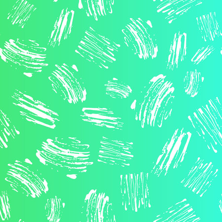 Vector kid seamless pattern with brush strokes and dots. White color on green blue gradient background. Hand painted grange texture. Ink geometric elements. Fashion modern style. Unusual doodleのイラスト素材