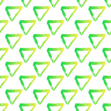 Vector seamless pattern with brush triangles Yellow green gradient color on white background. Hand painted grange texture. Ink geometric elements. Fashion modern style. Endless fabric print.のイラスト素材