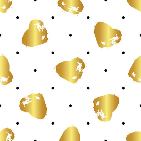 Vector colorful seamless pattern with brush strokes and dots. Gold gradient color on white background. Hand painted grange texture.のイラスト素材