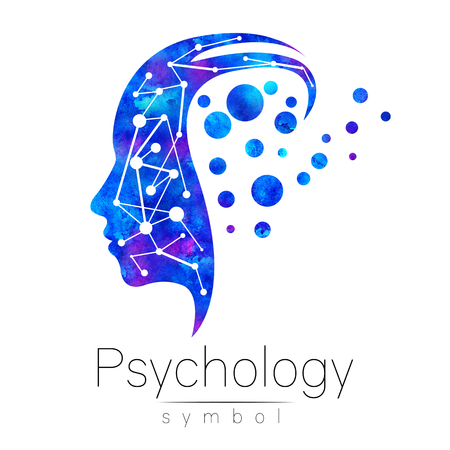 Modern head sign of Psychology. Profile Human. Creative style. Symbol in . Design concept. Brand company. Blue watercolor color isolated on white background. Icon for web, printの写真素材