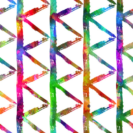 seamless pattern brush colorful triangle. Rainbow color on white background. Hand painted grange texture. Ink geometric elements. Fashion modern style. Endless fantasy plaid fabric print. Watercolorの写真素材