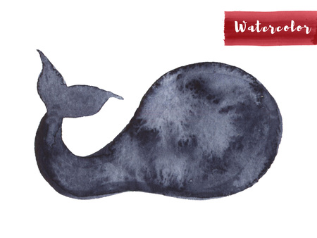 Whale in indigo color painting. Watercolor art drawing. Sea fish blue colour. Ocean animal. Isolated on white for fabric, textile, background, silhouette kid illustration. Dolphin element for design.の写真素材