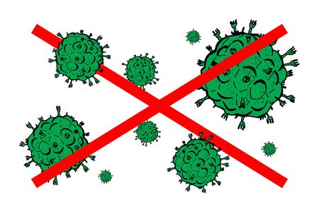 Set of 2019-nCoV bacteria on white background. Coronavirus vector Icon with red cross. COVID-19 bacteria corona virus disease sign. SARS pandemic concept symbol. Pandemic. Human health and medical.のイラスト素材