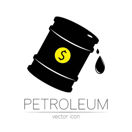 Vector sign of oil. Black symbol petroleum isolated on white background. Barrel silhouette and spot liguid. Industry of exploration, illustration. Petrochemical and market.のイラスト素材