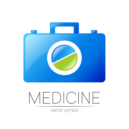 First Aid Logo Vector Medicine Symbol with Help Bag Case and Pill for Health Care Icon for Hospitalのイラスト素材