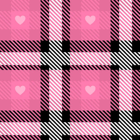 Vector Pink Plaid Check Seamless Pattern in Geometric Abstract Style Can be used for Girly Fashion Fabric Design, School Teen Textile Classic Dress, Picnic Blanket, Retro Print Shirt and Wrapping.のイラスト素材