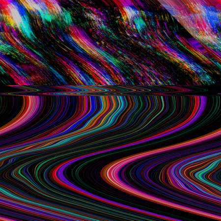 Glitch psychedelic background. Old TV screen error. Digital pixel noise abstract design. Photo glitch. Television signal fail. Technical problem grunge wallpaper. Colorful noiseの写真素材
