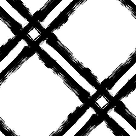Vector Plaid Brush Seamless Pattern Grange Minimalist Check Geometric Design in Black Color. Modern Grung Collage Background for kids fabric and textileのイラスト素材