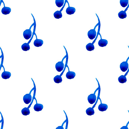 XMAS watercolor Branch Berry Seamless Pattern in Blue Color. Hand Painted background or wallpaper...