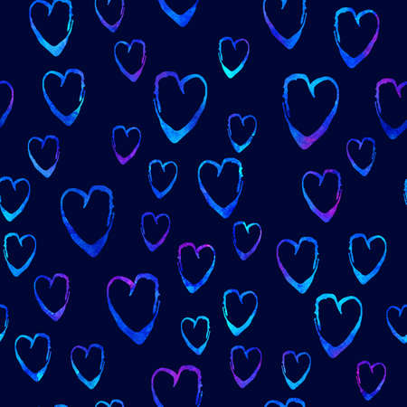 Watercolor Brush Heart Seamless Pattern Love Grange Hand Painted Design in Blue Color. Modern Grung Collage Background for kids fabric and textileの写真素材