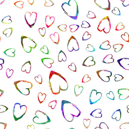Watercolor Brush Heart Seamless Pattern Love Grange Hand Painted Design in Rainbow Color. Modern Grung Collage Background for kids fabric and textileの写真素材
