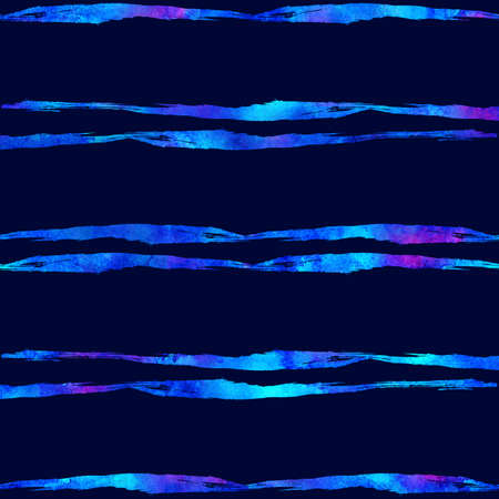 Watercolor Brush Stripes Seamless Pattern Hand Painted Grange Geometric Design in Blue Color. Modern Strokes Grung Collage Backgroundの写真素材