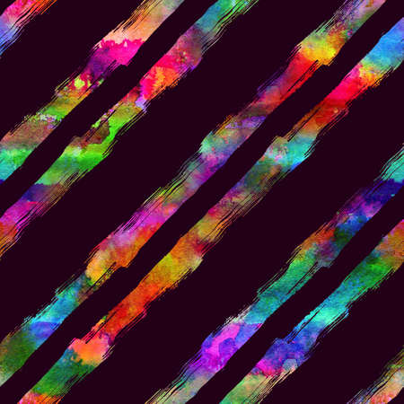 Watercolor Brush Stripes Seamless Pattern Grange Geometric Design in Rainbow Color. Modern Strokes Grung Collage Background for kids fabric and textileの写真素材