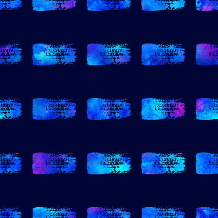 Watercolor Brush Stripes Seamless Pattern Hand Painted Grange Geometric Design in Blue Color. Modern Strokes Grung Collage Backgroundの写真素材