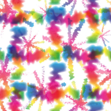 Hippie Tie Dye Rainbow LGBT Swirl Seamless Pattern in Abstract Background Style. Colorful Shibori Psychedelic Texture with Plaid Check and Swirlの写真素材