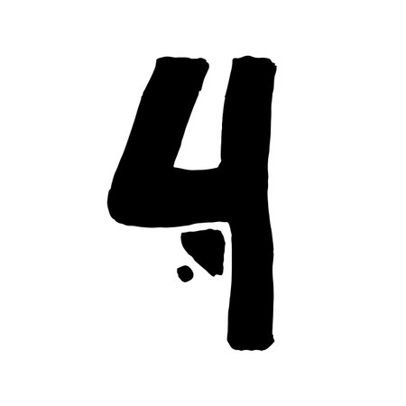 African Culture Vector Number Black Color Isolated on Whute Background. Four 4 Symbol. Antique Africa Font with Afro Letters. Vintage Cool Typefaceのイラスト素材