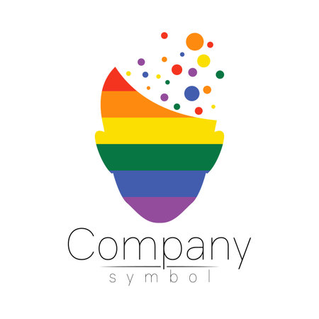 Vector logotye symbol of human head. Person face. Rainbow color isolated on white. Concept sign for business, science, psychology, medicine, technology, LGBT. Creative design Silhouette Modern logoのイラスト素材