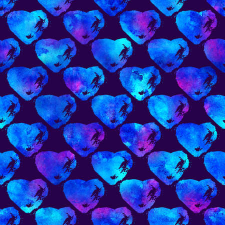 Brush Stroke Heart Love Geometric Grung Pattern Seamless in Blue Color Background. Gunge Collage Watercolor Texture for Teen and School Kids Fabric Prints Grange Designの写真素材