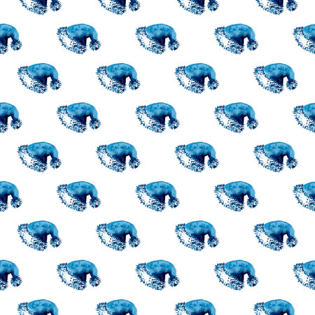 XMAS watercolor Santa Claus Hat Seamless Pattern in Blue Color. Hand PaintedCap Costume background or wallpaper for Ornament, Wrapping or Christmas Giftの写真素材