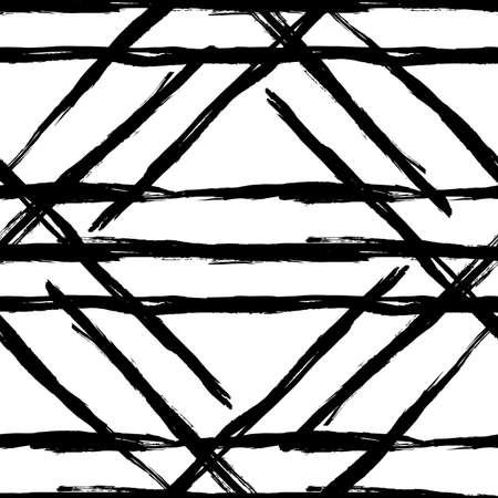 Vector Brush Seamless Pattern Grange Minimalist Geometric Design in Black Color. Modern Grung Collage Background for kids fabric and textileのイラスト素材