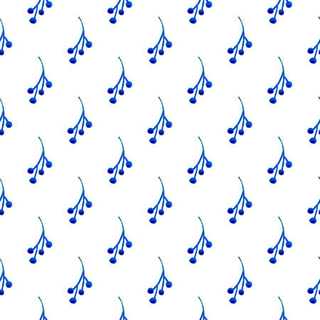 XMAS watercolor Branch Berry Seamless Pattern in Blue Color. Hand Painted background or wallpaper for Ornament, Wrapping or Christmas Giftの写真素材