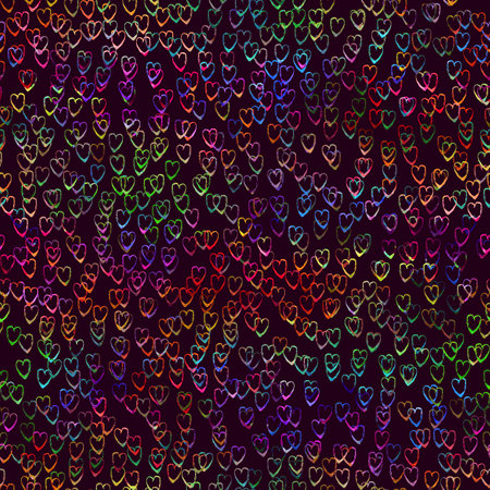 Watercolor Brush Heart Seamless Pattern Love Grange Hand Painted Design in Rainbow Color. Modern Grung Collage Background for kids fabric and textileの写真素材