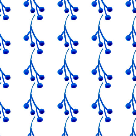 XMAS watercolor Branch Berry Seamless Pattern in Blue Color. Hand Painted background or wallpaper for Ornament, Wrapping or Christmas Giftの写真素材