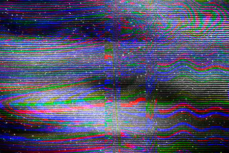TV Glitch psychedelic Noise background Old VHS screen error Digital pixel noise abstract design Computer bug. Television signal fail. Technical problem in Grunge styleの写真素材
