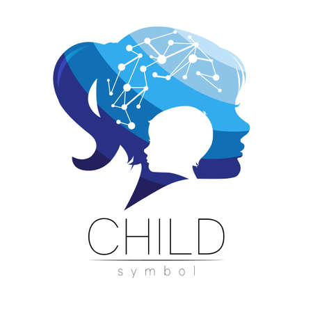 Child Blue Vector Logotype vector Silhouette profile human head. Concept logo for people, children, autism, kids, therapy, clinic, education.のイラスト素材
