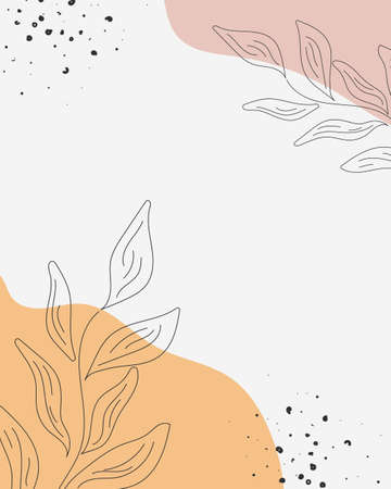 Vector Collage Background Herb Leaves. Beauty and Fashion Company Branding Design Style. Creative Business Concept Pastel Color and Leafのイラスト素材