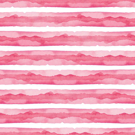 Abstract Pink Stripes Watercolor Background. Seamless Pattern for Fabric Textile and Paper. Simple Hand Painted Stripeの写真素材